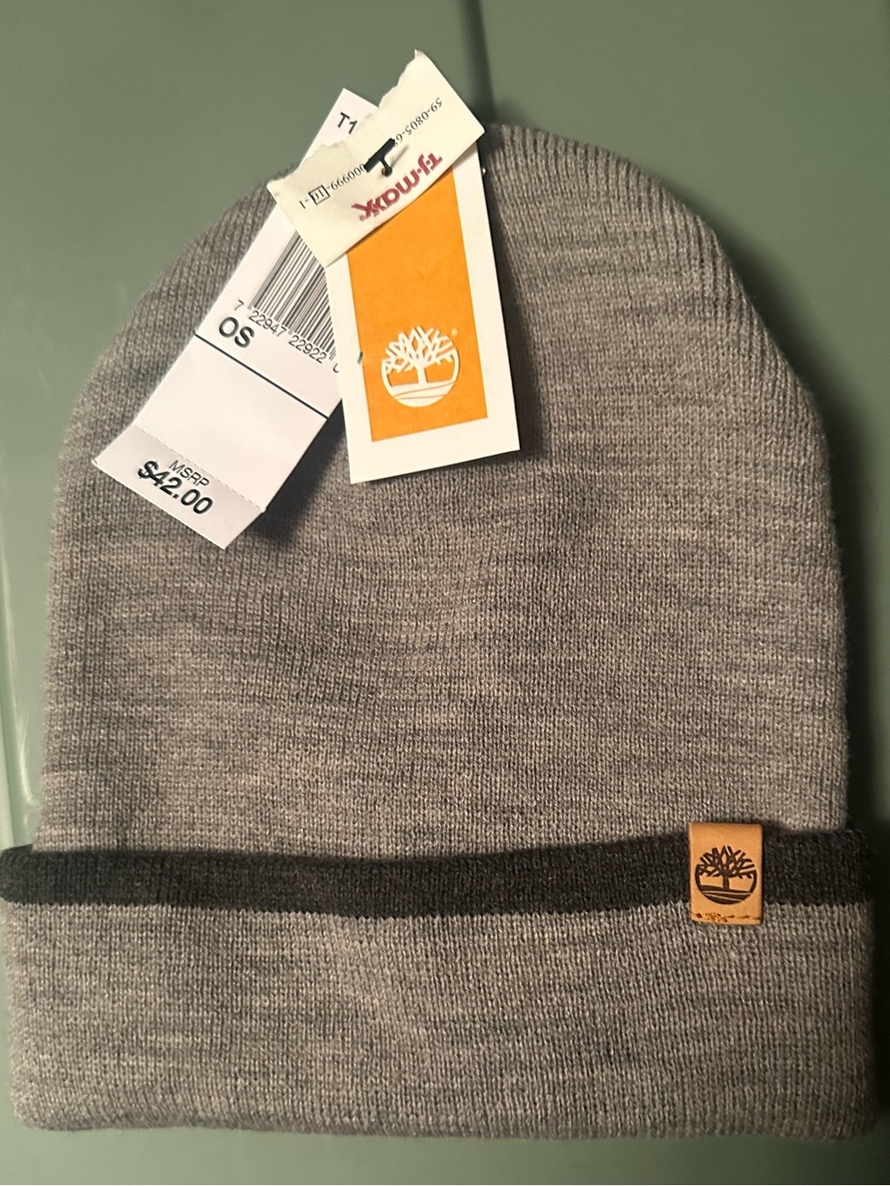 Timberland Light Gray Knit Beanie with Dark Gray Band